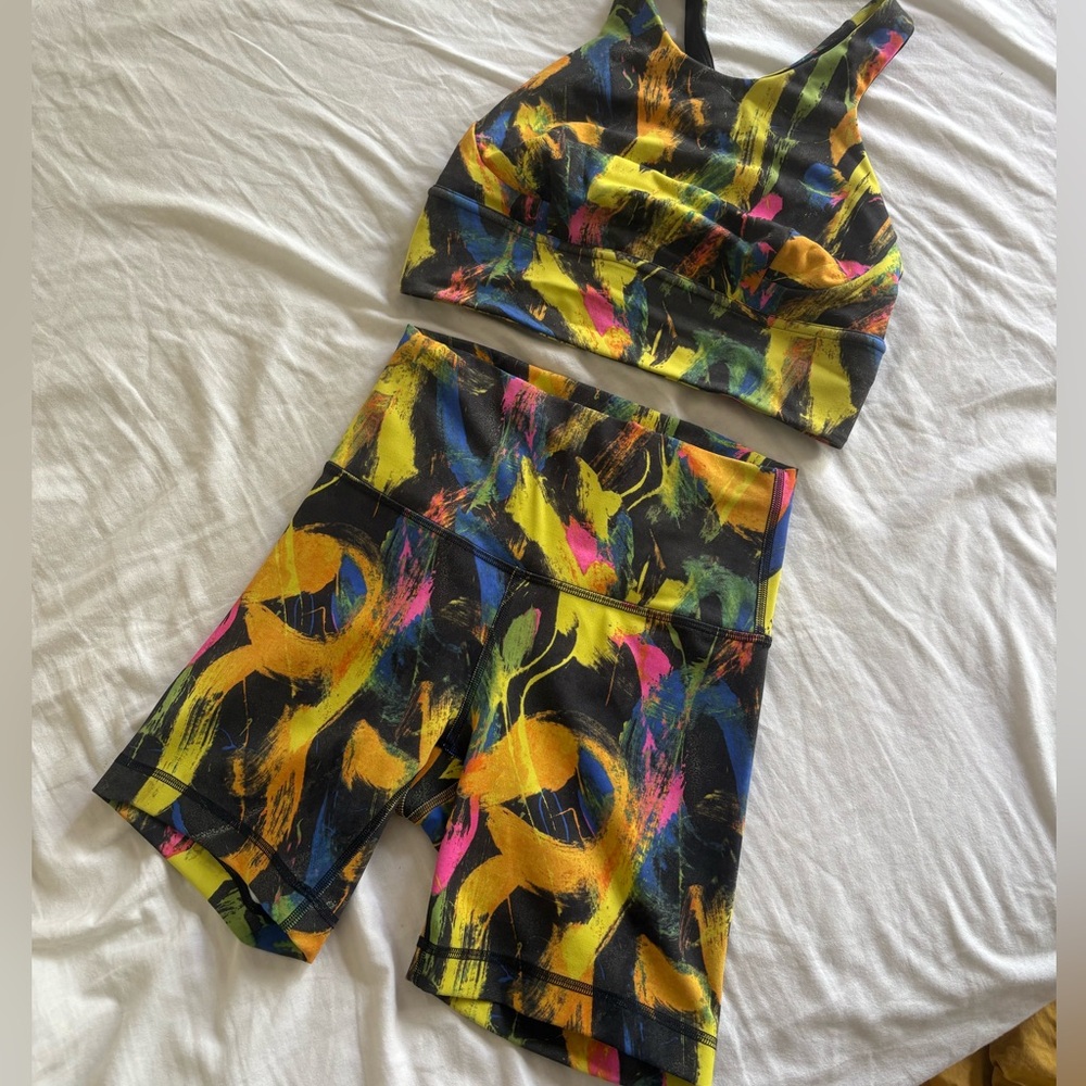 Colorful Abstract Lululemon Wunder Train Sports Bra and Shorts Set
